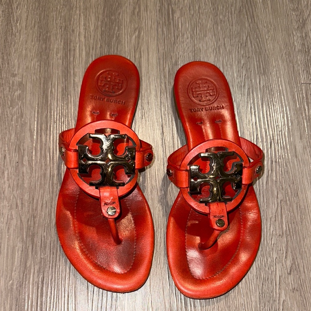 Tory Burch Red Sandals with Logo Medallion